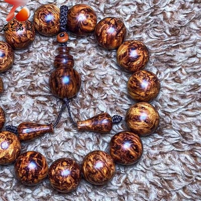 海南黃花梨360度滿瘤疤15mm手珠【至尊王者】重量31.8克3