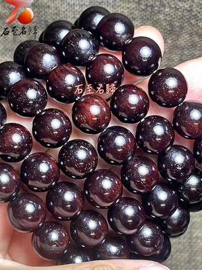 印度小葉紫檀玻璃底高油老料滿金星15mm手珠 附收藏盒+盤玩收納袋+盤玩手套3