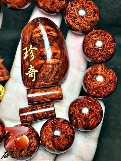 印度小葉紫檀手珠【珍奇】 老料瘤疤 18mm×13顆5