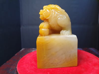 寮國極品田黃石印章【貔貅】2