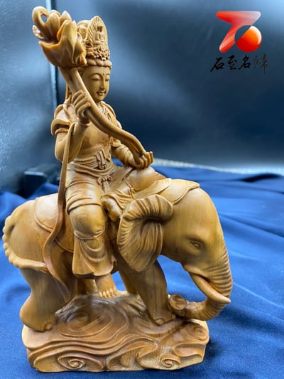 小葉黃楊木【文殊普賢菩薩套組】 附精美收藏禮盒 高度約17公分3