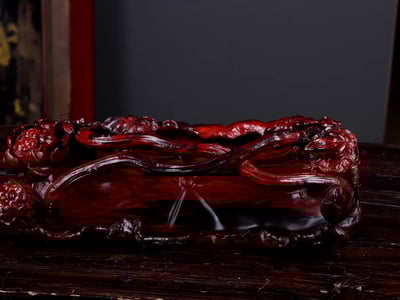 印度小葉紫檀整料雕製【果盤-蓮生貴子】6