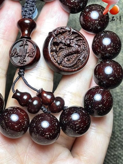 印度小葉紫檀老料15mm滿金星精選【龍：平安如意】5