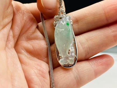 冰種翠青翡翠吊墜【年年有餘】1