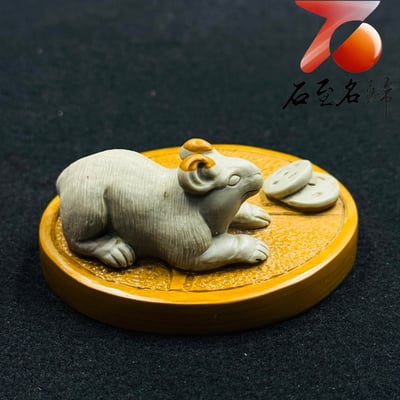 天然松花石手工巧雕【金盤靈鼠・財聚滿堂】3