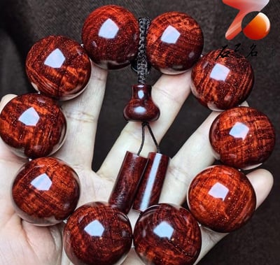 印度小葉紫檀25mm手珠 老料黃金底 爆滿水波精品9