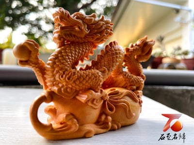 天然崖柏木整料雕 【龍戲珠—龍行天下】附精美收藏禮盒2