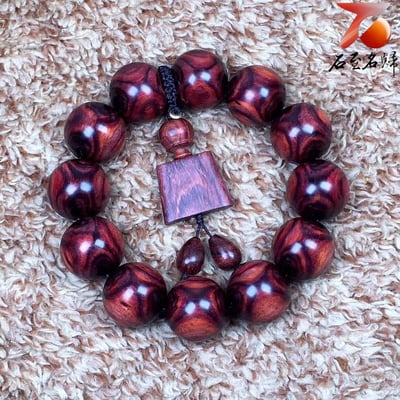 海南黃花梨 野生紫油梨 X紋對眼鬼臉20mm手珠 重量51公克4