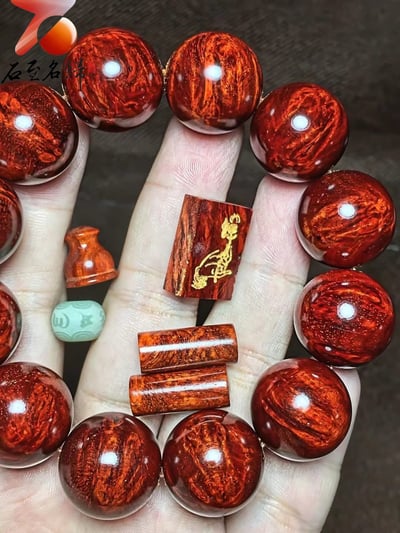 印度小葉紫檀老料炫彩瘤疤+金星20mm手珠【佛手】3