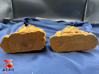 小葉黃楊木【文殊普賢菩薩套組】 附精美收藏禮盒 高度約17公分5