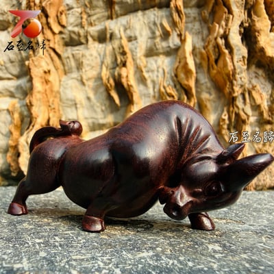 嚴選天然 印度小葉紫檀二膘滿金星琴料 純手工雕刻【聚勢納財牛】2