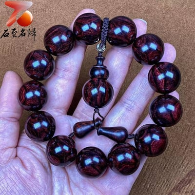 精選極品海南黃花梨紫油梨 X紋對眼+京劇臉譜18mm手珠 重量 47.5克5