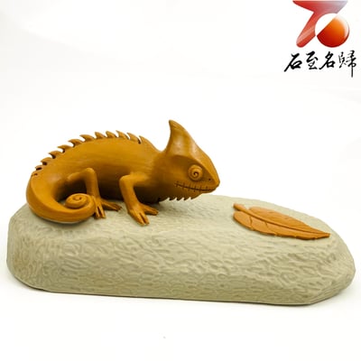 松花石手工精雕 小毛老師作品【伺機而動的變色龍】4
