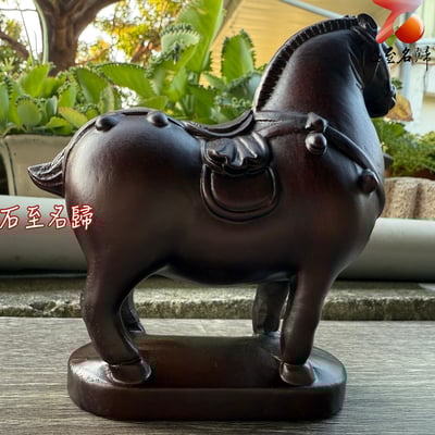 印尼黑檀木雕件【瑞馬呈祥】高15公分3