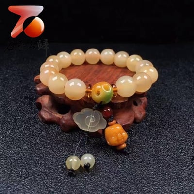 正宗純天然羊角 西藏羊角12mmx15顆 20mmx12顆圓珠手串冰種全透黃料帶血 附保養橄欖油與收藏禮盒11