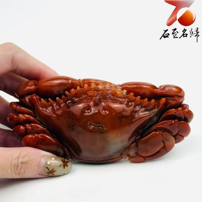 老撾石手工精雕 張國民老師作品【赤甲凝紅・富甲一方】1