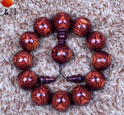 海南黃花梨野生料 頂級虎皮紋對眼鬼臉20mm手珠 重量50.9克1