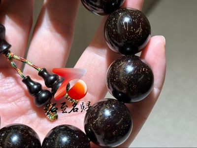 正宗印度小葉紫檀收藏級爆滿金星20mm手珠 附精美收藏禮盒+盤玩袋+盤玩手套2