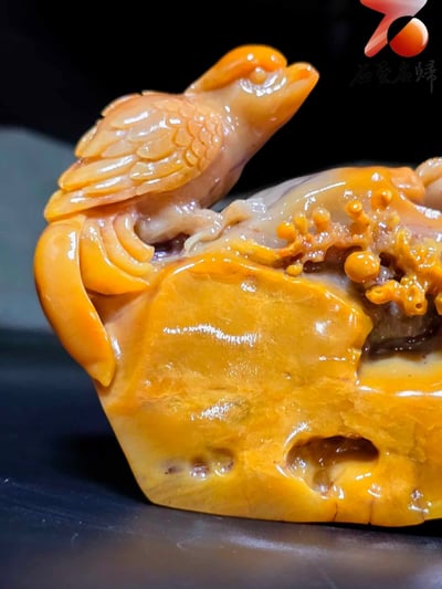 老撾田黃石手工精雕 張國民老師作品【春暖花開，喜上眉梢】6