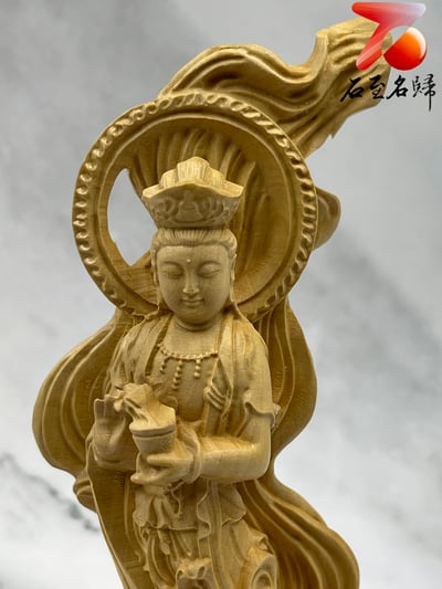 黃楊木精雕作品【渡海觀音】觀音木雕 高16公分5