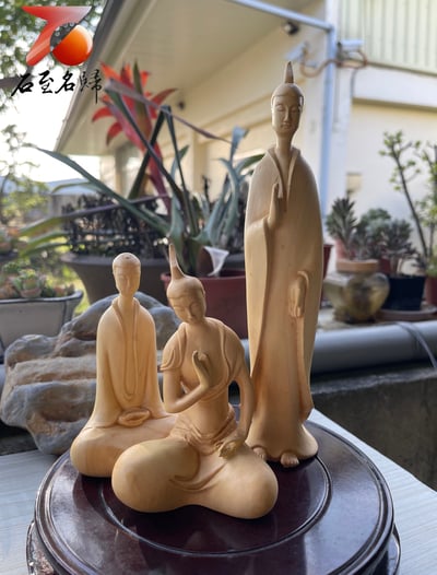 台灣現貨 實體店鋪 雲南大葉黃楊精雕作品【北魏佛套組】1