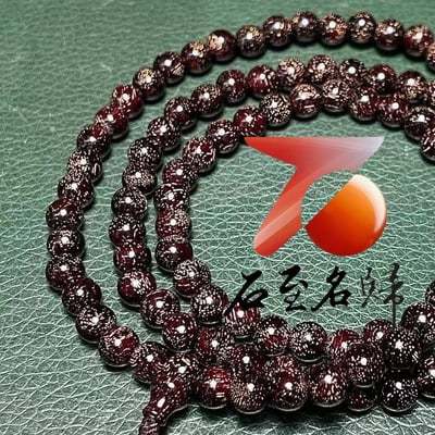 萬中選一  天然沉水 印度小葉紫檀滿瘤疤螺旋金星6mm×108顆手串4