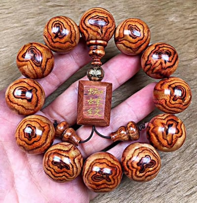 精品佛教手持 海南黄花梨蜘蛛+蝴蝶手珠20mm1