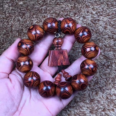 海南黃花梨  野生老乾料 京劇臉譜+X紋對眼鬼臉20mm手珠 重量41.4克5