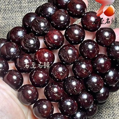 印度小葉紫檀玻璃底老料 高油高密多金星15mm沉水手珠3