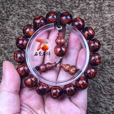 海南黃花梨野生料 X紋對眼鬼臉12mm手珠 重17.5公克5