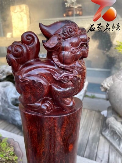 印度小葉紫檀高油密老料製【貔貅風水柱】7