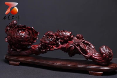 印度小葉紫檀整木鏤空製作【如意-花開富貴】5