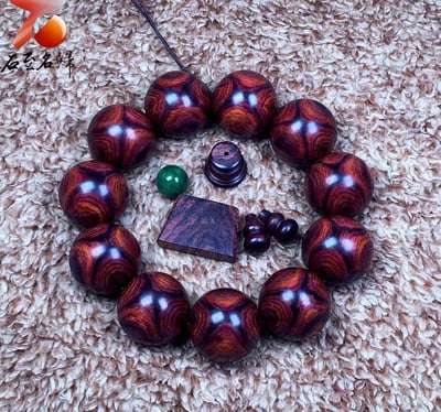 海南黃花梨 野生油梨臻品 X紋對眼鬼臉 25mm手珠 重量90克4