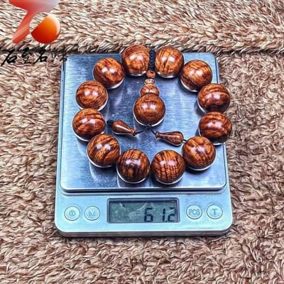 鼎藏 海南黃花梨沉水老料 黃金鳳尾水波紋20mm手珠 重量61.2公克7