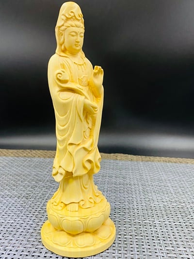 黃楊木精雕作品【如意觀音】5