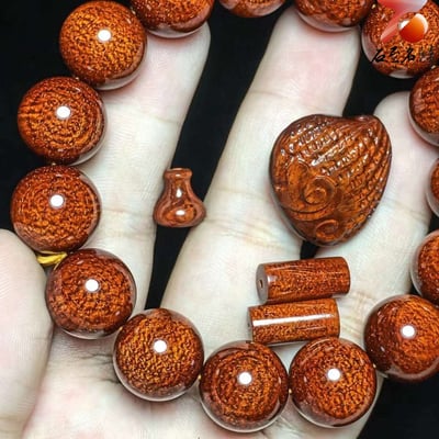 印度小葉紫檀龍鱗+滿金星15mm×15顆【聚財扇貝】5