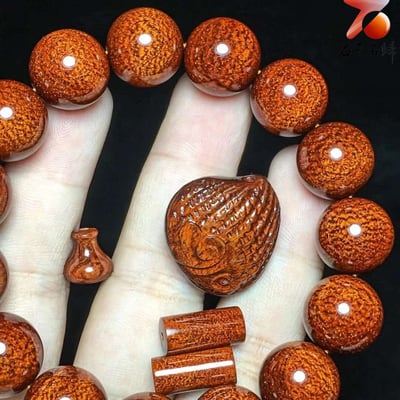 印度小葉紫檀龍鱗+滿金星15mm×15顆【聚財扇貝】4