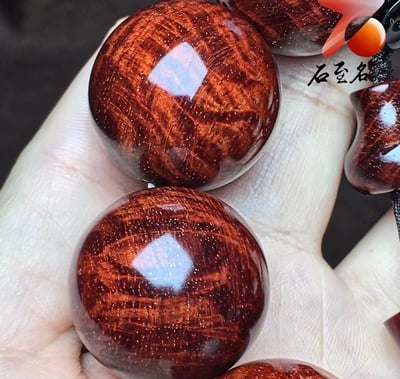 印度小葉紫檀25mm手珠 老料黃金底 爆滿水波精品8