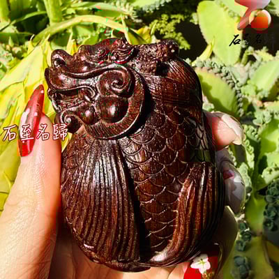 天然 印度小葉紫檀高油密爆滿金星樹心料 湘工手作【納福龍鯉】4