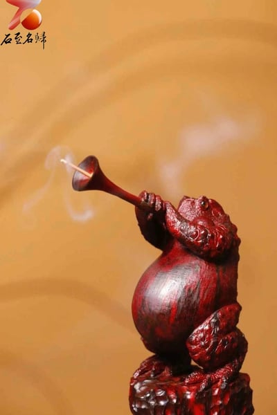 印度小葉紫檀純手工雕 【步步高升，招財進寶蟾蜍香插】7