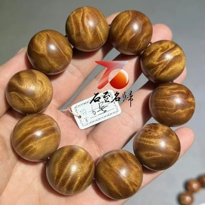 天然 金絲楠木小葉楨楠｜滿閃電水波 25mm手珠6號3