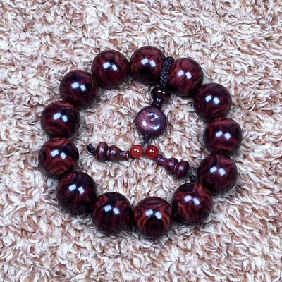 極品海南黃花梨 一木2串 紫油梨頂級老乾料18mm手珠  X紋對眼+京劇臉譜4