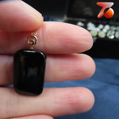 和田玉墨玉+18k金項鍊【平安無事牌】7