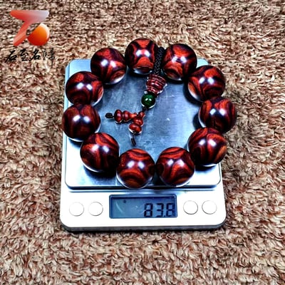 海南黃花梨野生油梨臻品 X紋對眼鬼臉 25mm手珠 重量83.8克6