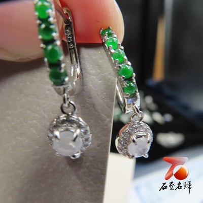 翡翠A貨+925銀項鍊【圓款垂墜耳環】 附玉石鑑定書2