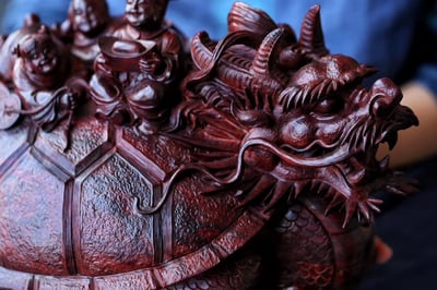 印度小葉紫檀整料手工雕【龍龜-輩輩富貴】3