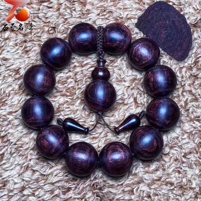 臻藏 一木五串 海南黃花梨絕品紫油梨老料20mm手珠 重量53.4克6