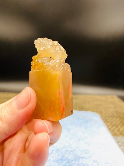 玻璃凍石巴林雞血印章8