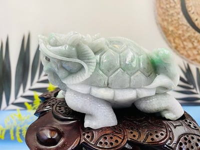 天然A貨 紫糯米翡翠帶翠綠 附收藏證書【龍龜】1