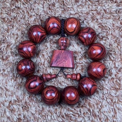 海南黃花梨  野生老乾料 京劇臉譜+X紋對眼鬼臉20mm手珠 重量41.4克6